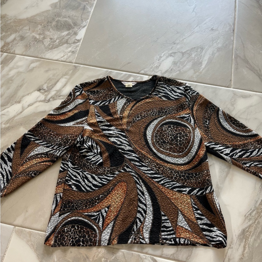 Alfred Dunner Brown and Black Patterned Blouse